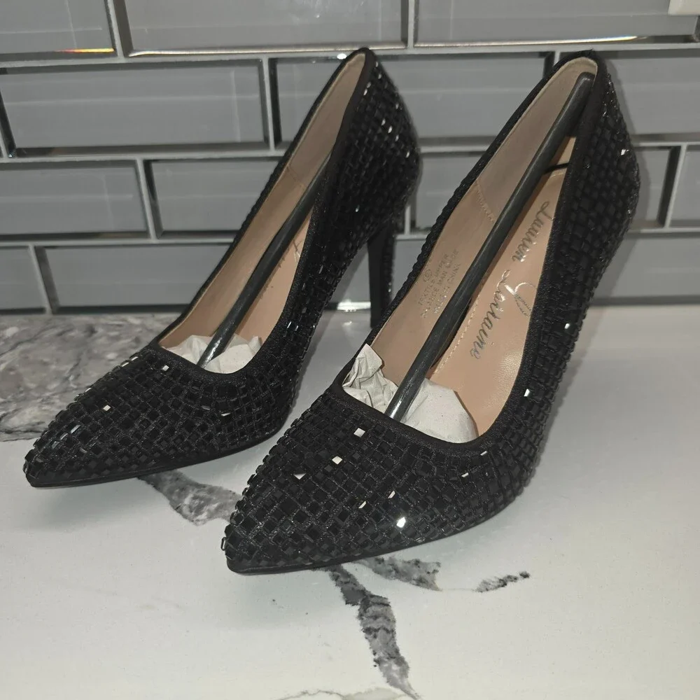 Lauren Lorraine Dazzle Shoes Womens 8.5 Black Heels Pumps Rhinestone New NWB